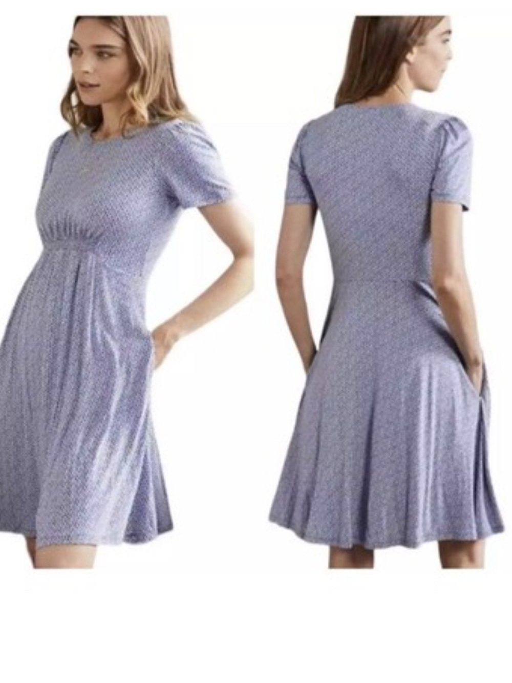 Boden Crew Neck Smocked Jersey Mini Dress Bluebell Geo Blooms size 8 nwot